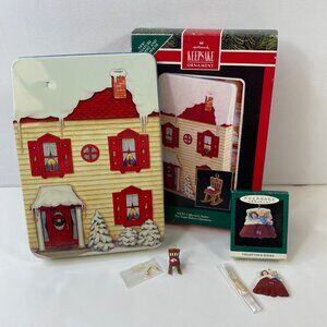 Hallmark Ornament Display Tin House 1992 Night Before Christmas 1993 Collector